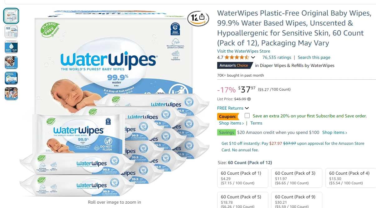 Baby wipes listing